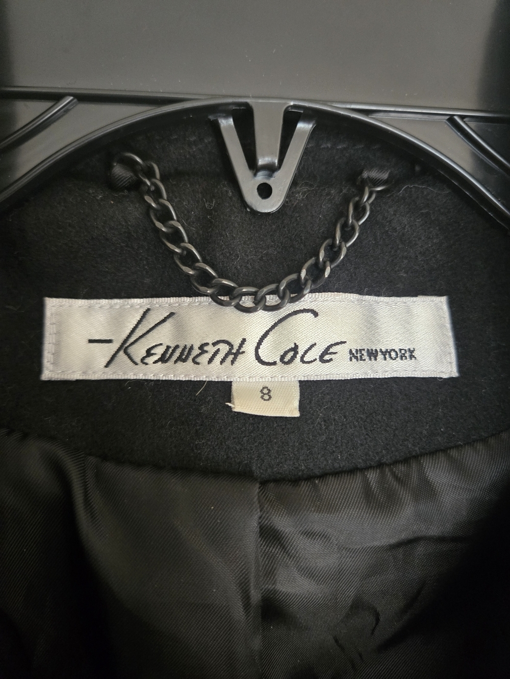 Kenneth Cole Black Wool Blend Peacoat Midi Coat Buckle Detail - Picture 8 of 8